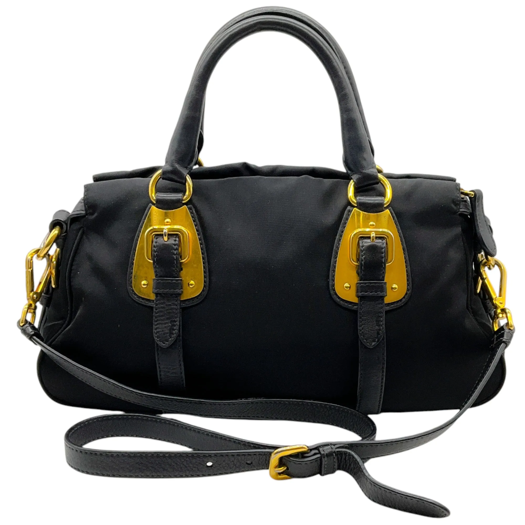 Prada Black Belted Tessuto Two Way Bag