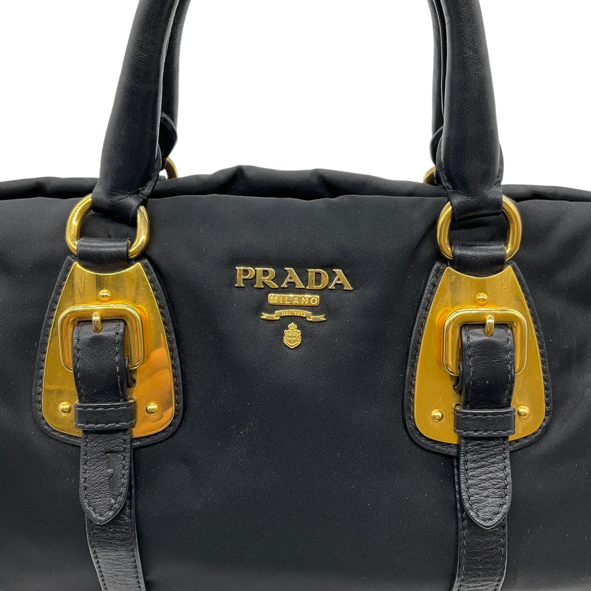 Prada Black Belted Tessuto Two Way Bag