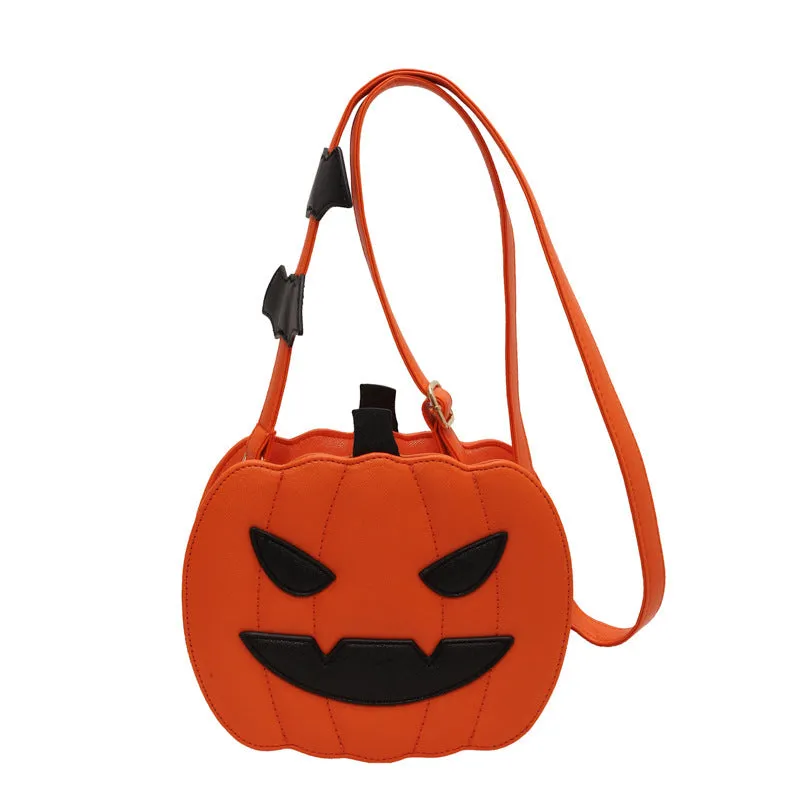 Pumpkin Cartoon Shoulder Bag – Creative Halloween Crossbody Bag with Bat