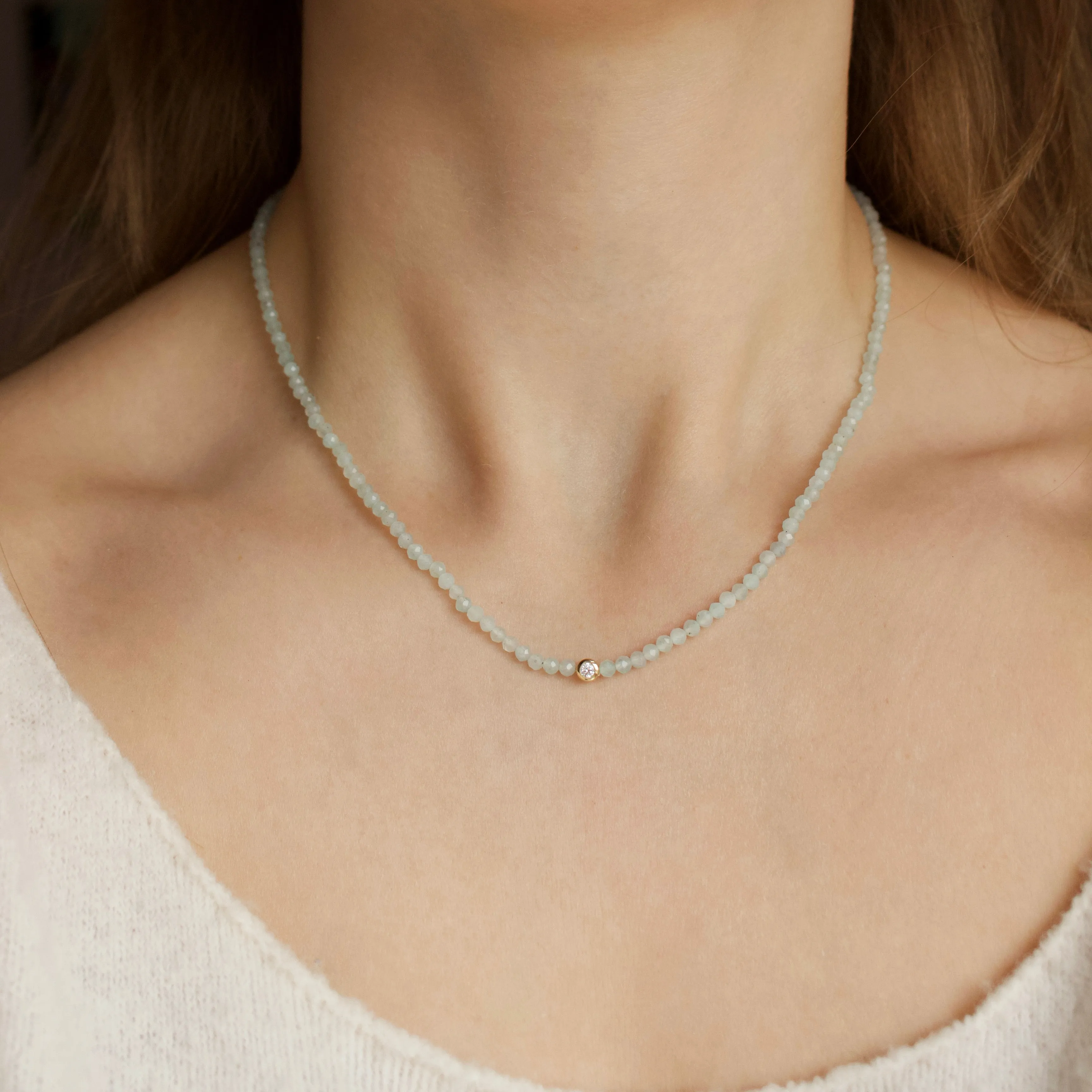 Solitaire Diamond Amazonite Necklace