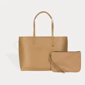 Tote Bag and Carry All Zip Pouch - Tan/Gold