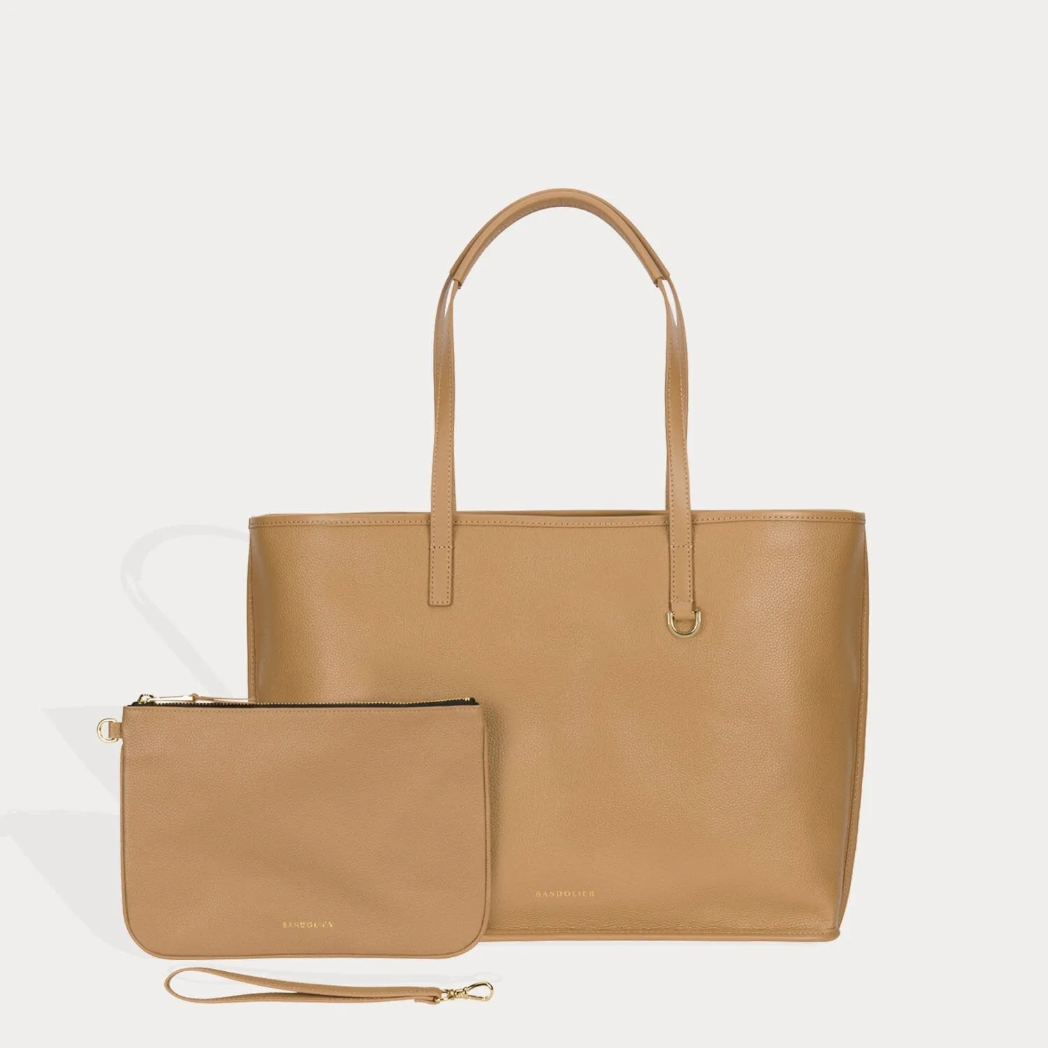 Tote Bag and Carry All Zip Pouch - Tan/Gold