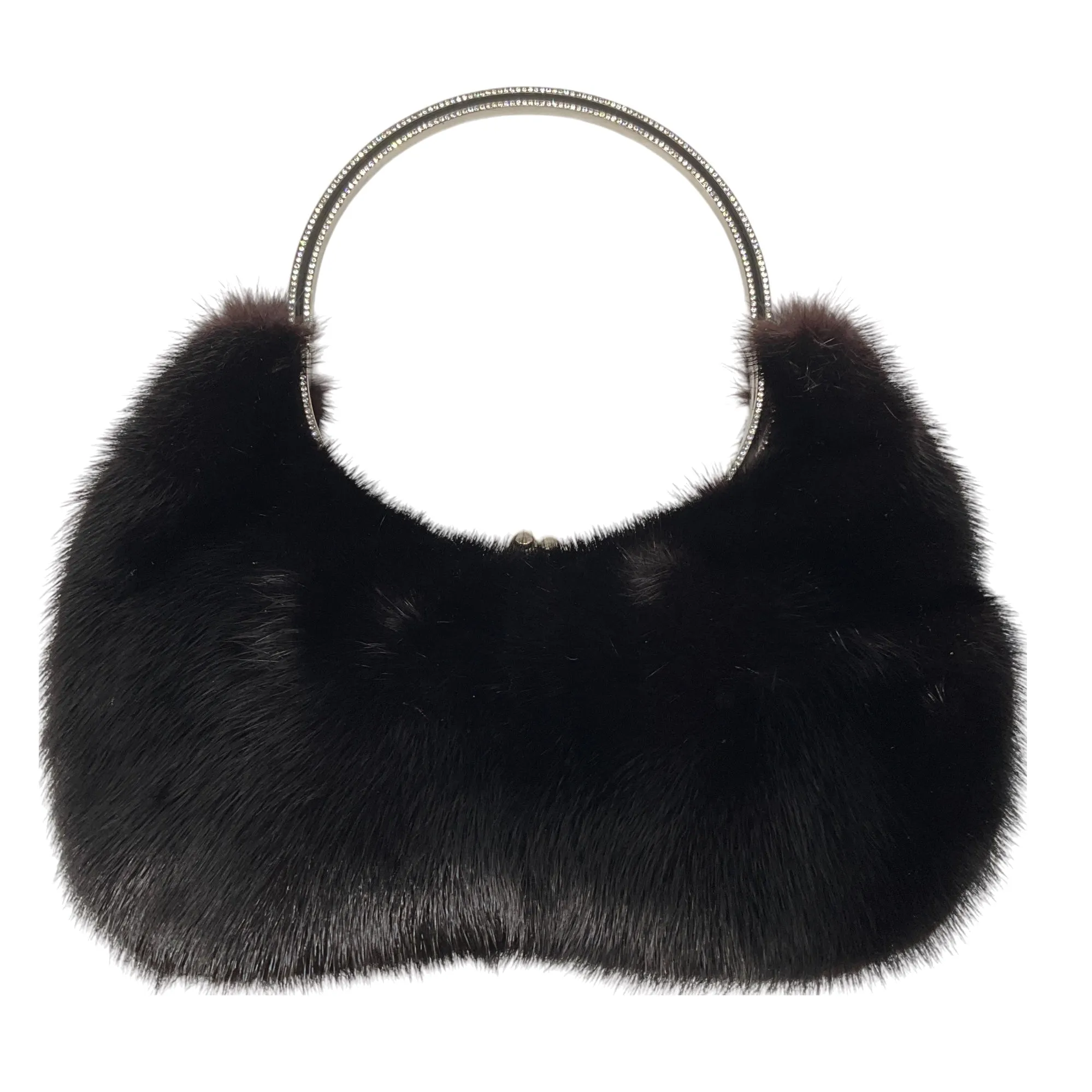 Valentino Black Crystal Embellished Mink Fur Evening Bag