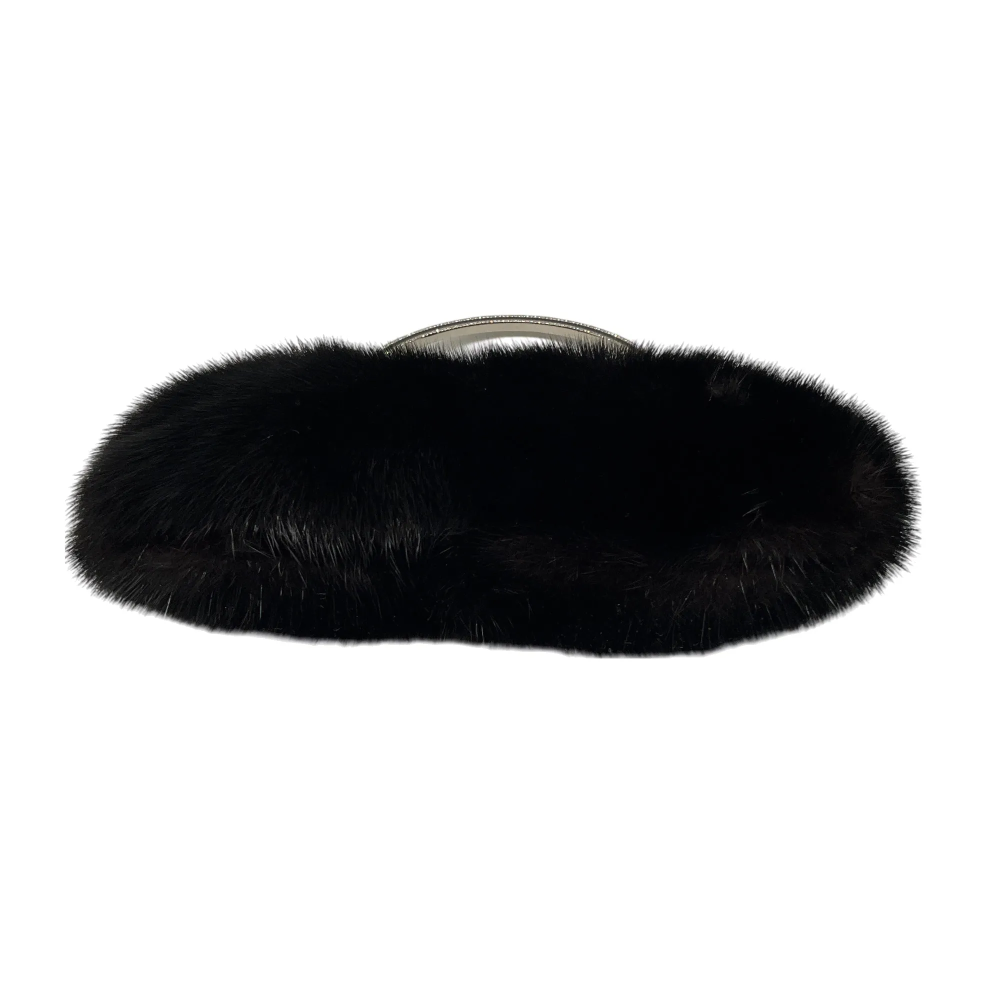 Valentino Black Crystal Embellished Mink Fur Evening Bag