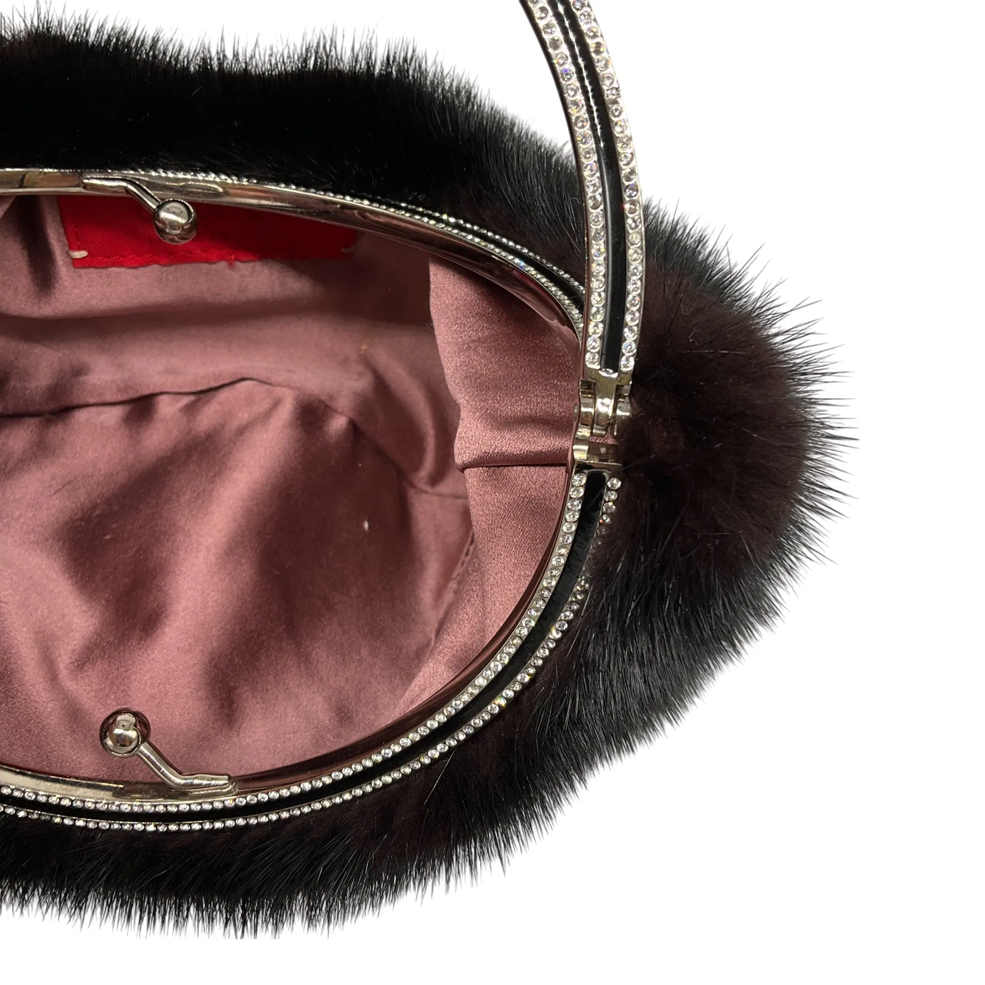 Valentino Black Crystal Embellished Mink Fur Evening Bag