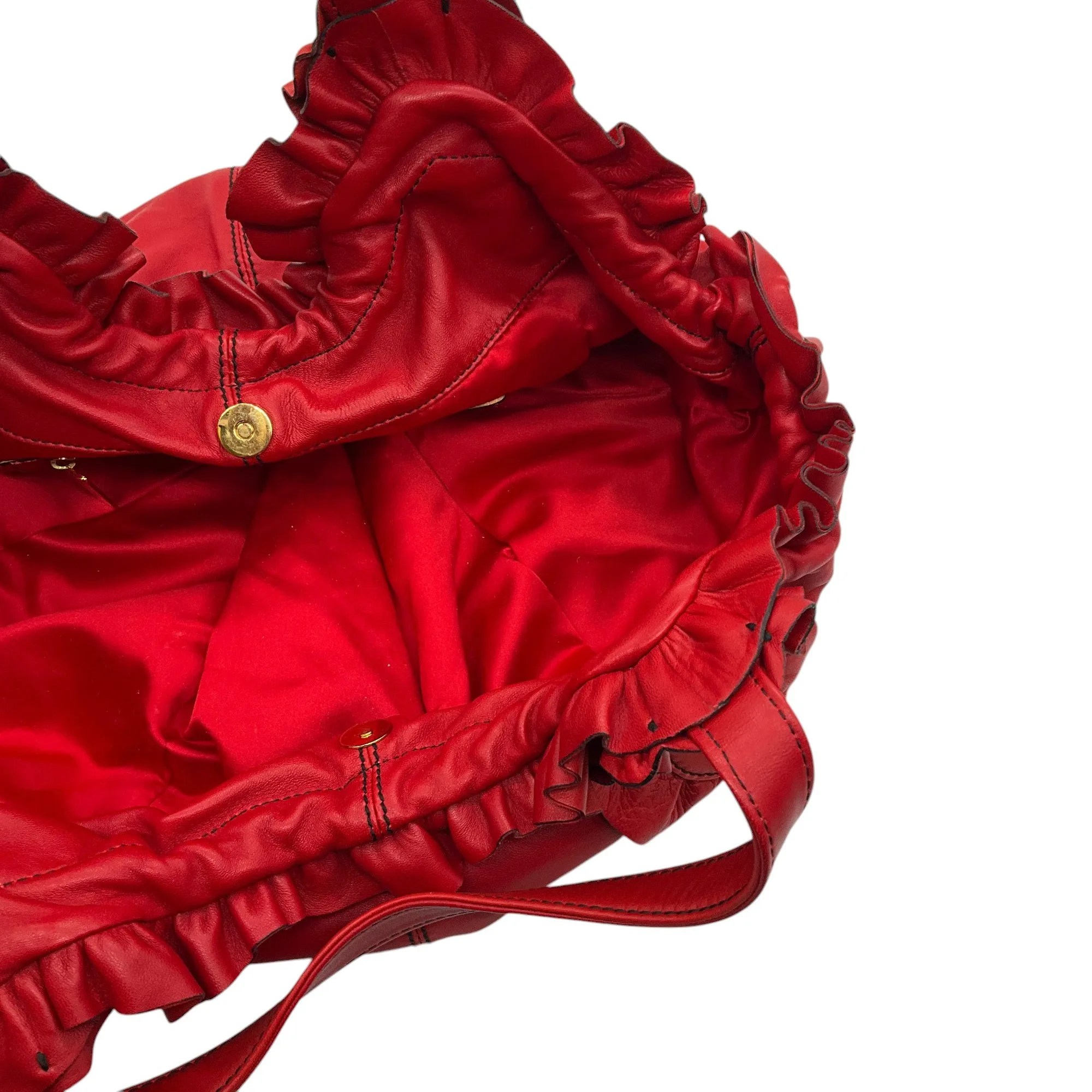 Valentino Red Ruffled Leather Idylle Handbag