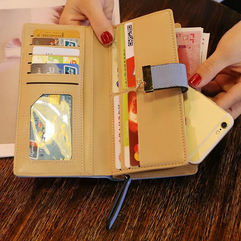 Women Wallet PU Leather Purse Female Long Wallet Gold Hollow Leaves Pouch Handbag For Women Coin Purse Card Holders Clutch