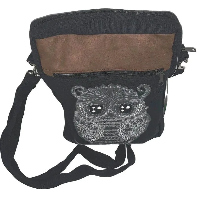 Yak & Yeti Embroidered Owl Print Cross Body Bag