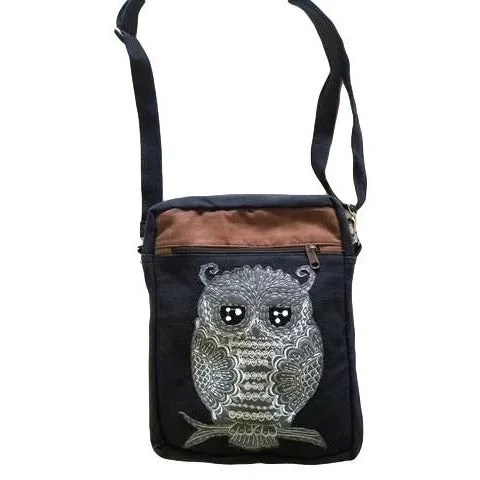 Yak & Yeti Embroidered Owl Print Cross Body Bag