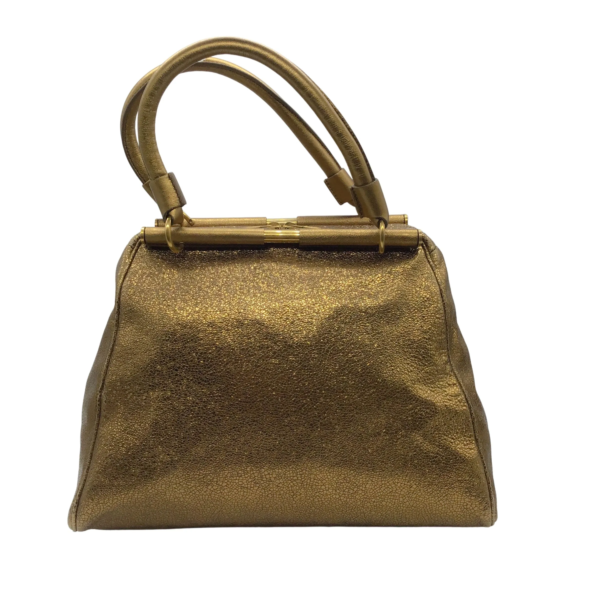 Yves Saint Laurent Gold Metallic Leather Medium Majorelle Shoulder Bag